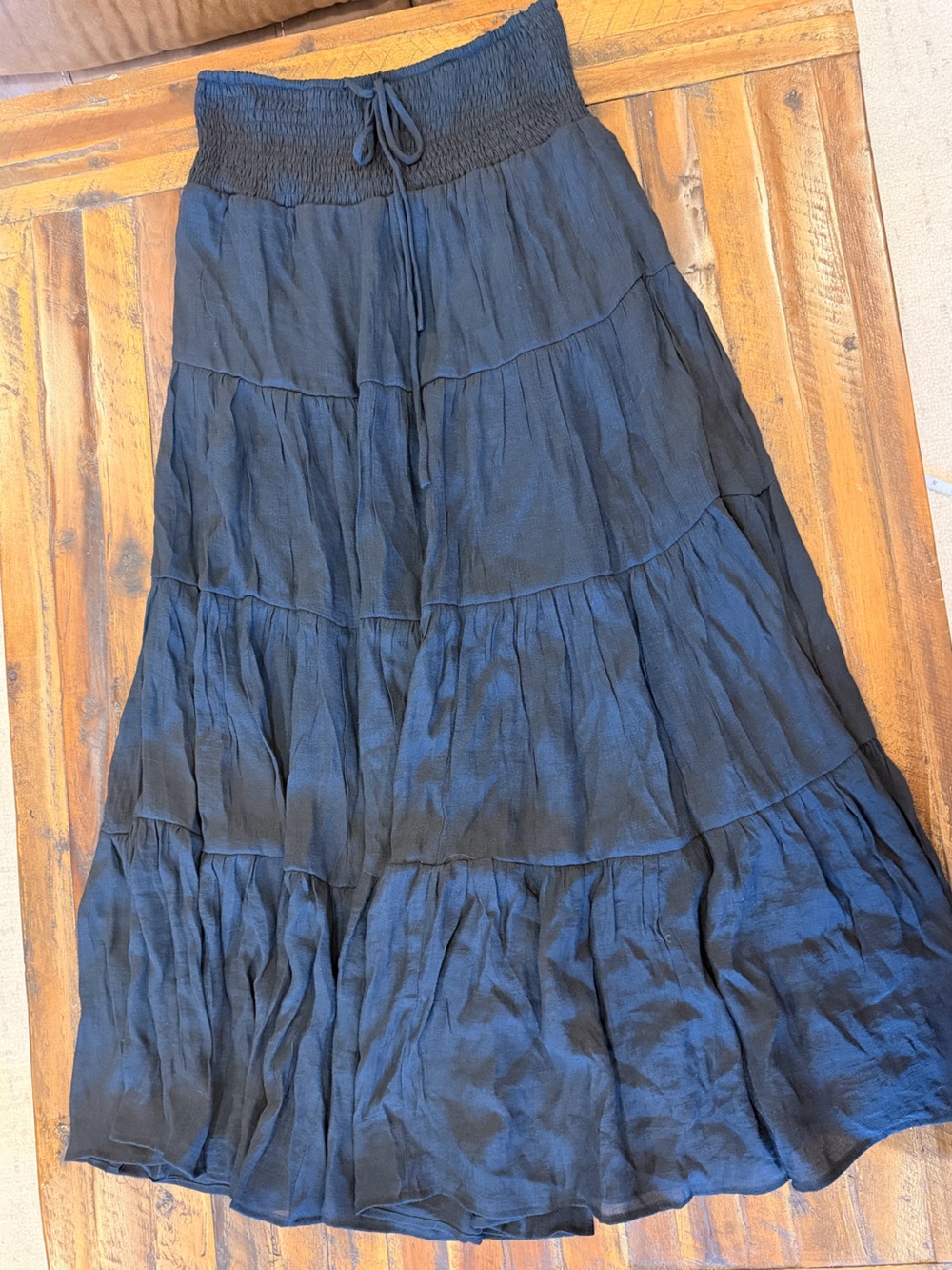 T.J.Maxx Black Tiered Maxi Skirt with Smocked Waist